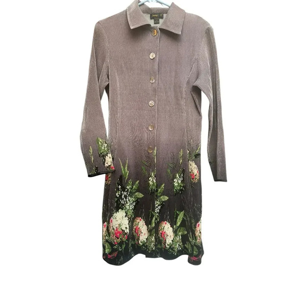 Jerry T Jacket NWOT Sz Meduim Silver Grey Floral Button Front Abstract Design - Picture 2 of 5